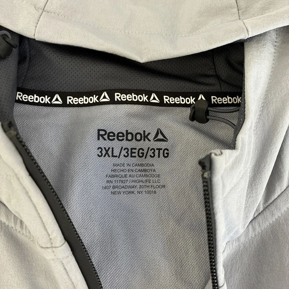New Mens Reebok Ascent Full Zip Windbreaker Jacket Size 3XL NWT Gray Sleet